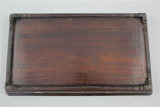 Two Chinese rosewood and mother of pearl inlaid rectangular trays, late 19th century, 30.5cm, one with slight faults